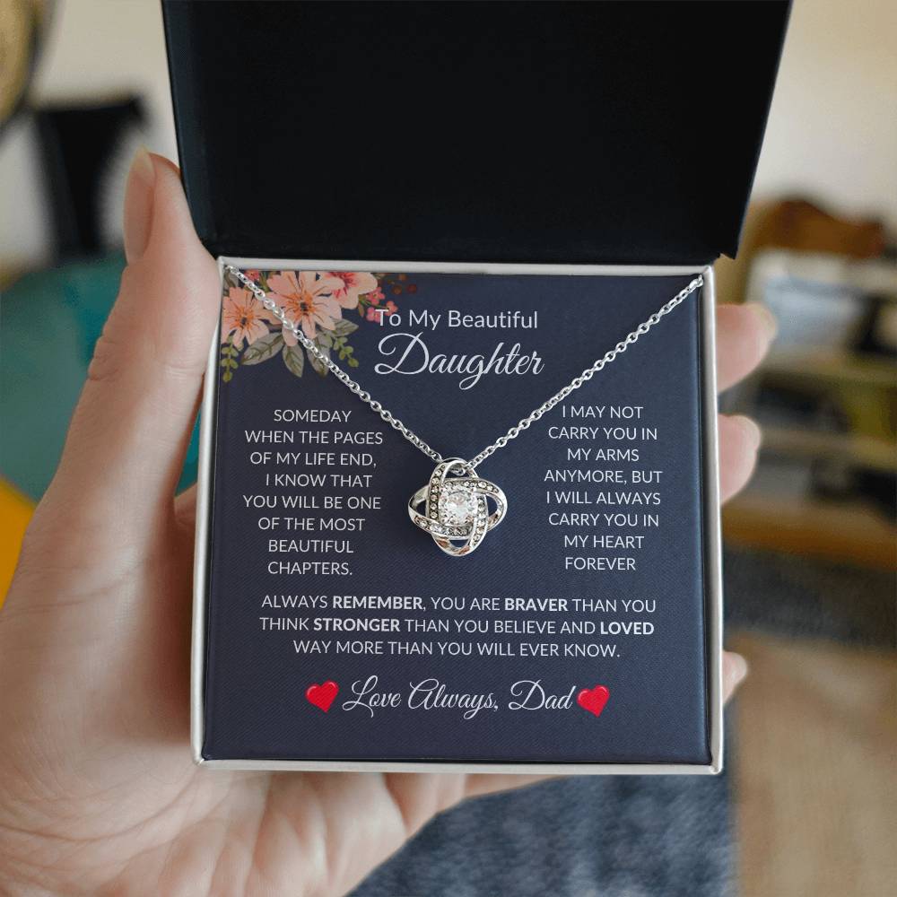 To My Beautiful Daughter | Love Knot Necklace | For Daughter Gift, Birthday, Christmas, Graduation, Valentine's Day, Just Because!