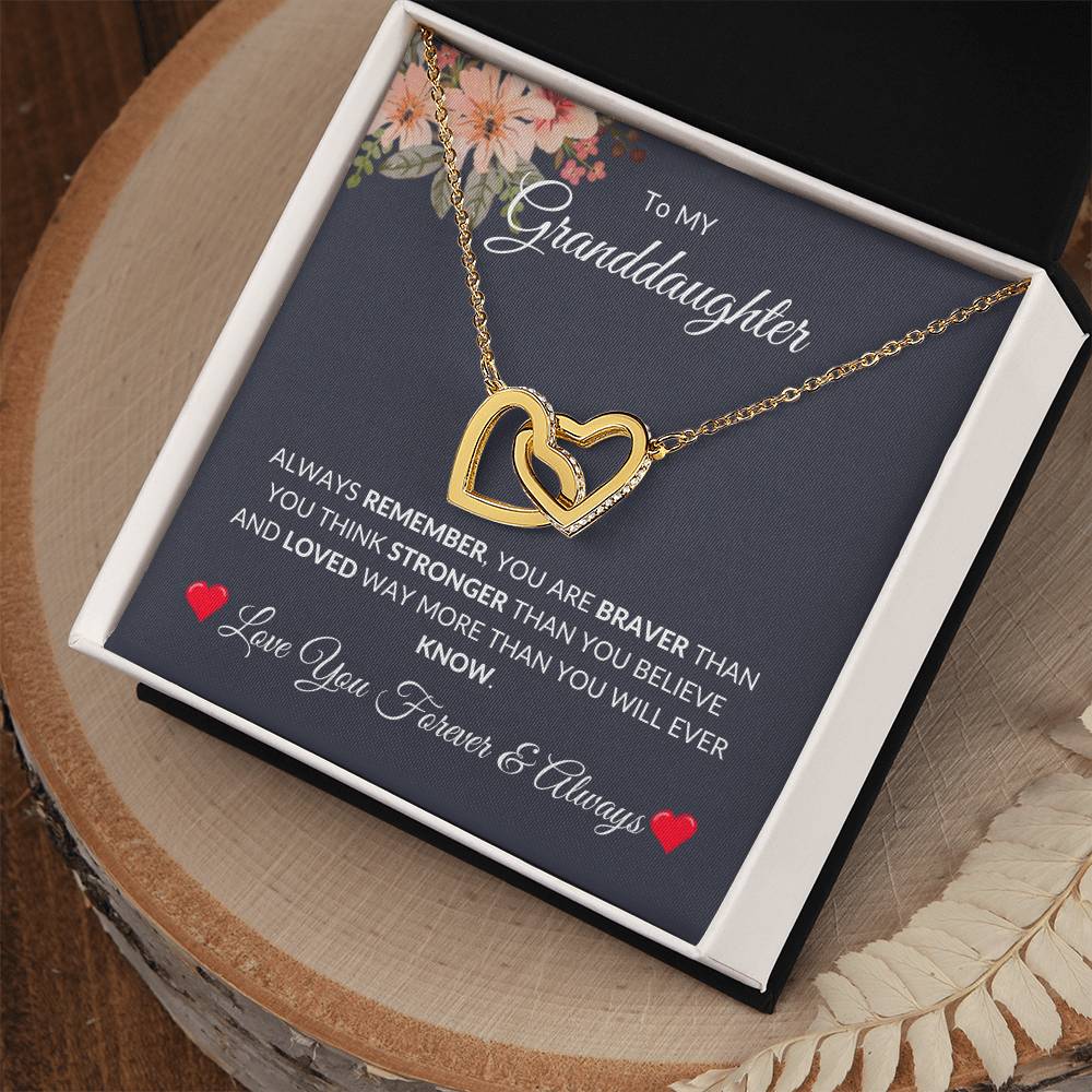 To My Granddaughter [You Are Braver] Personalized Interlocking Hearts Necklace [Valentine's Day, Birthday, Christmas, Gift