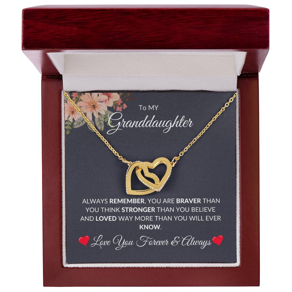 To My Granddaughter [You Are Braver] Personalized Interlocking Hearts Necklace [Valentine's Day, Birthday, Christmas, Gift