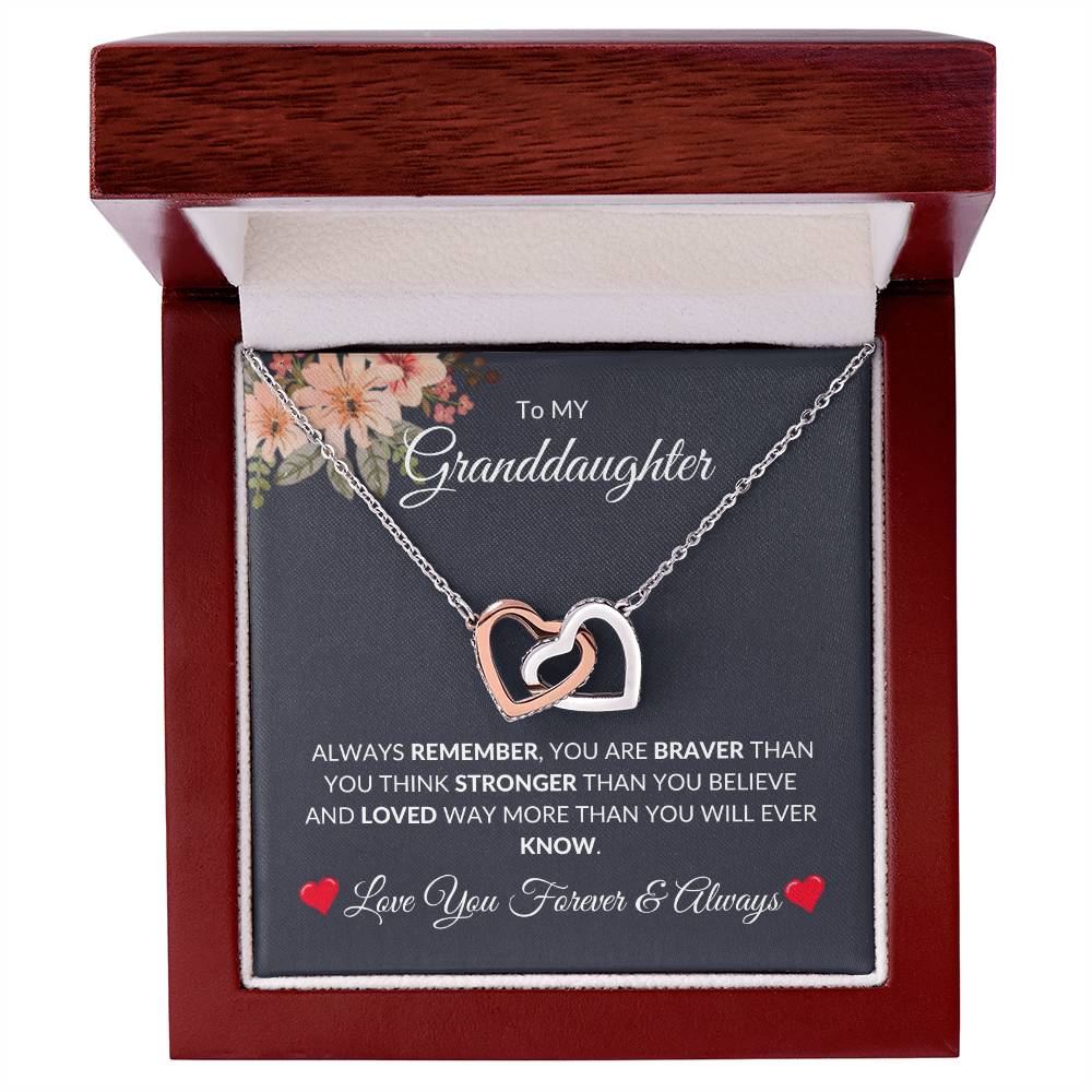To My Granddaughter [You Are Braver] Personalized Interlocking Hearts Necklace [Valentine's Day, Birthday, Christmas, Gift