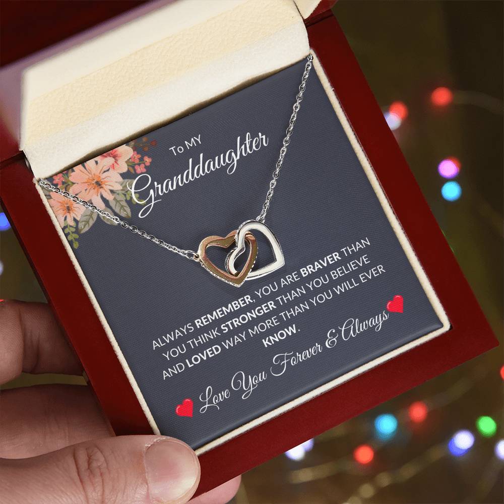 To My Granddaughter [You Are Braver] Personalized Interlocking Hearts Necklace [Valentine's Day, Birthday, Christmas, Gift