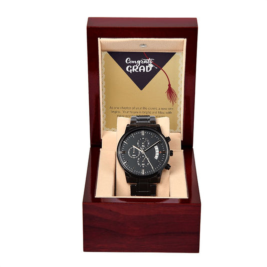 Congrats Grad | As One Chapter Closes | Black Chronograph Watch | Graduation Gift